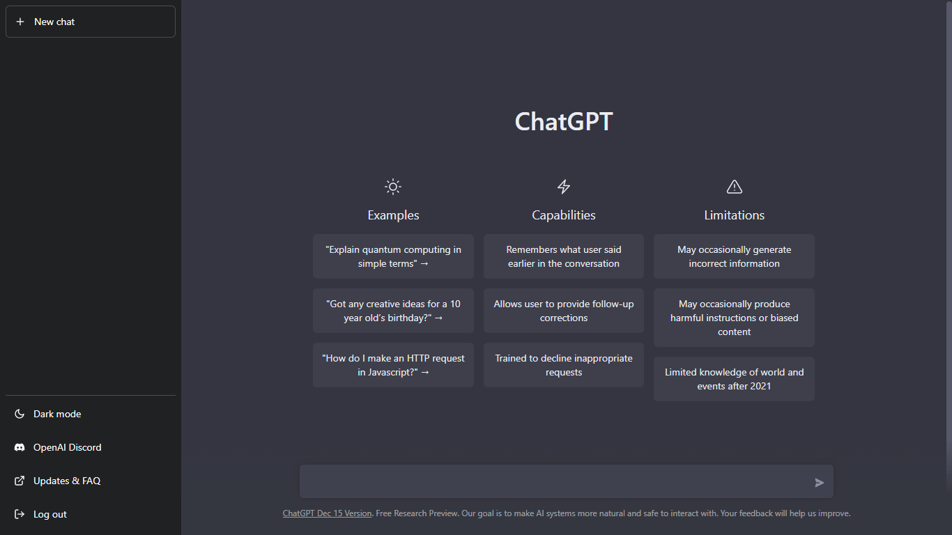 Tampilan chatgpt