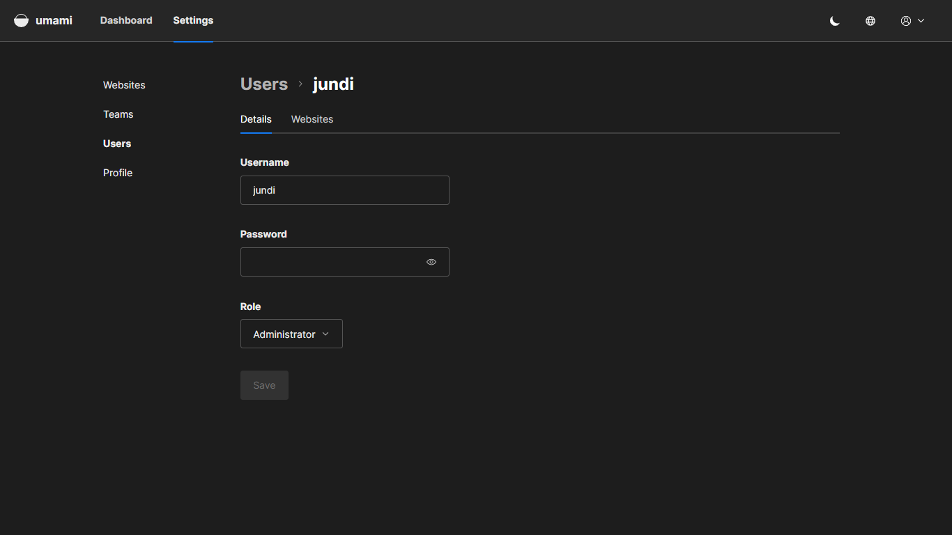 Mengganti username dan password umami